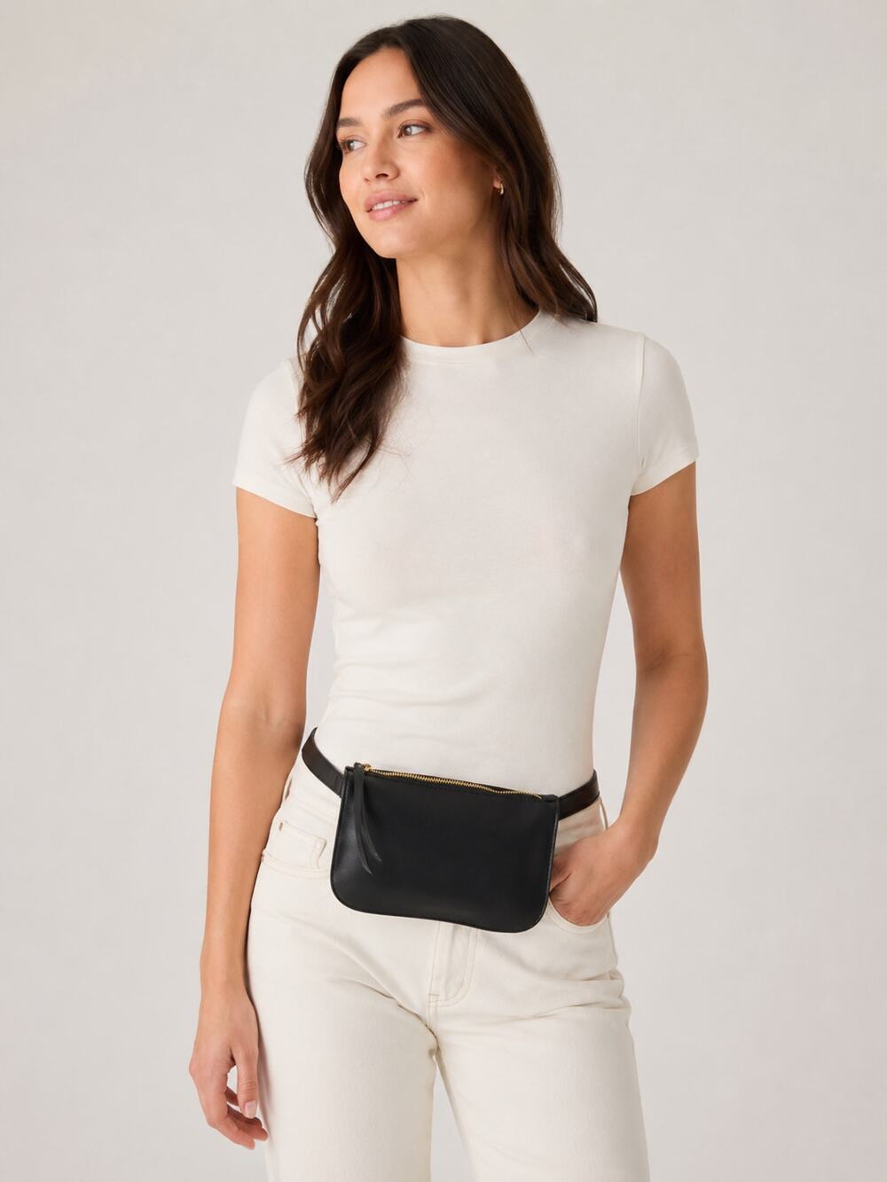 Quince Genuine Leather Small Belt Bag Black With Gold Zipper Fits Small Waist